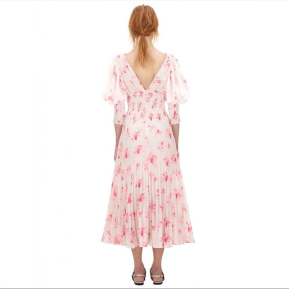 NWT Self-Portrait Floral Print Pleated Midi Dress US size 2 - Picture 8 of 13